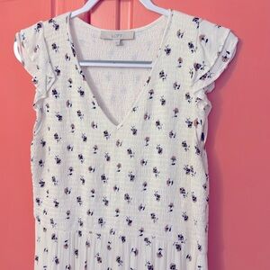 LOFT floral teired smock dress with ruffle shoulders L